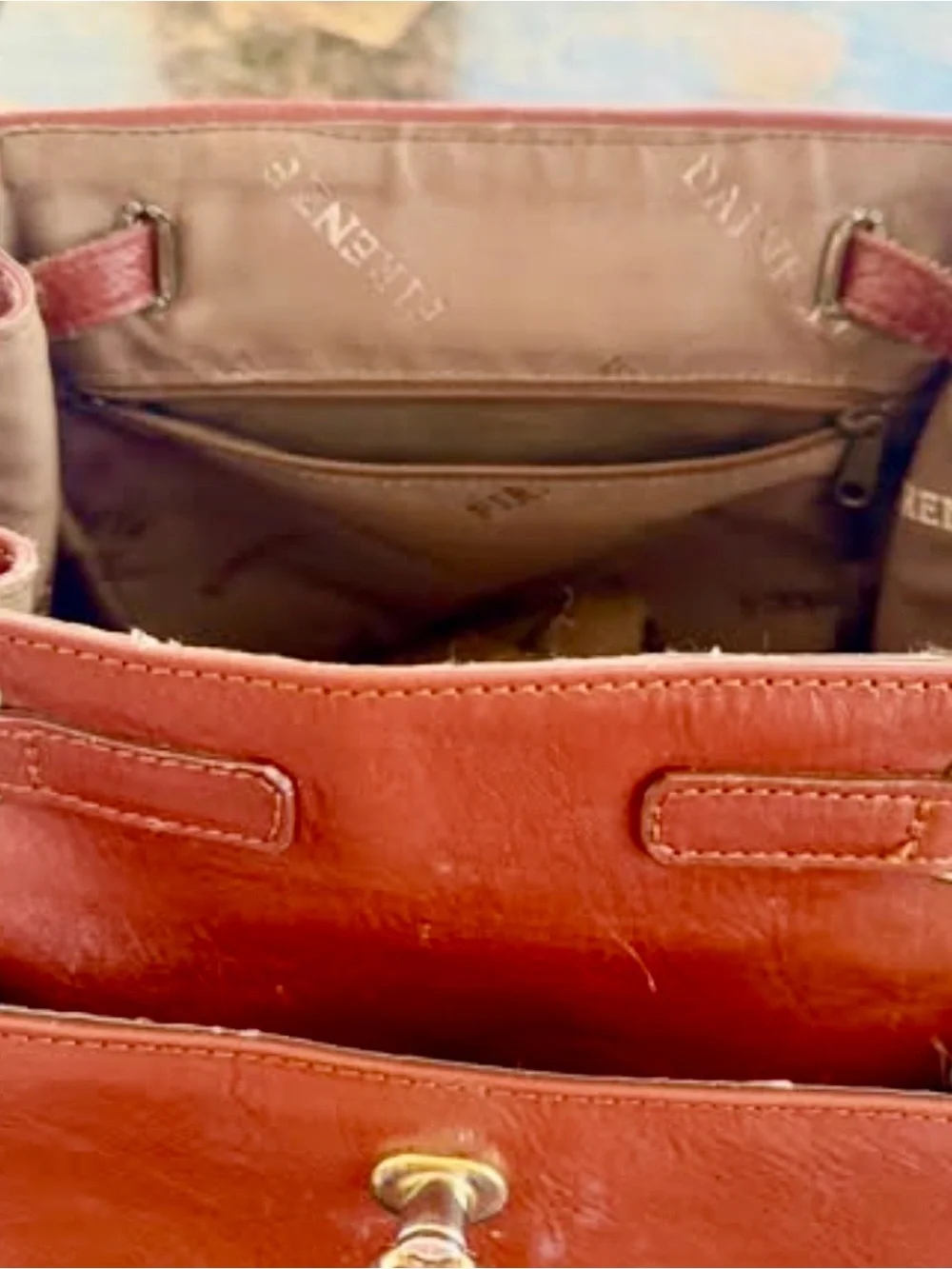 Structured Brick Red Leather Top-Handle Backpack
